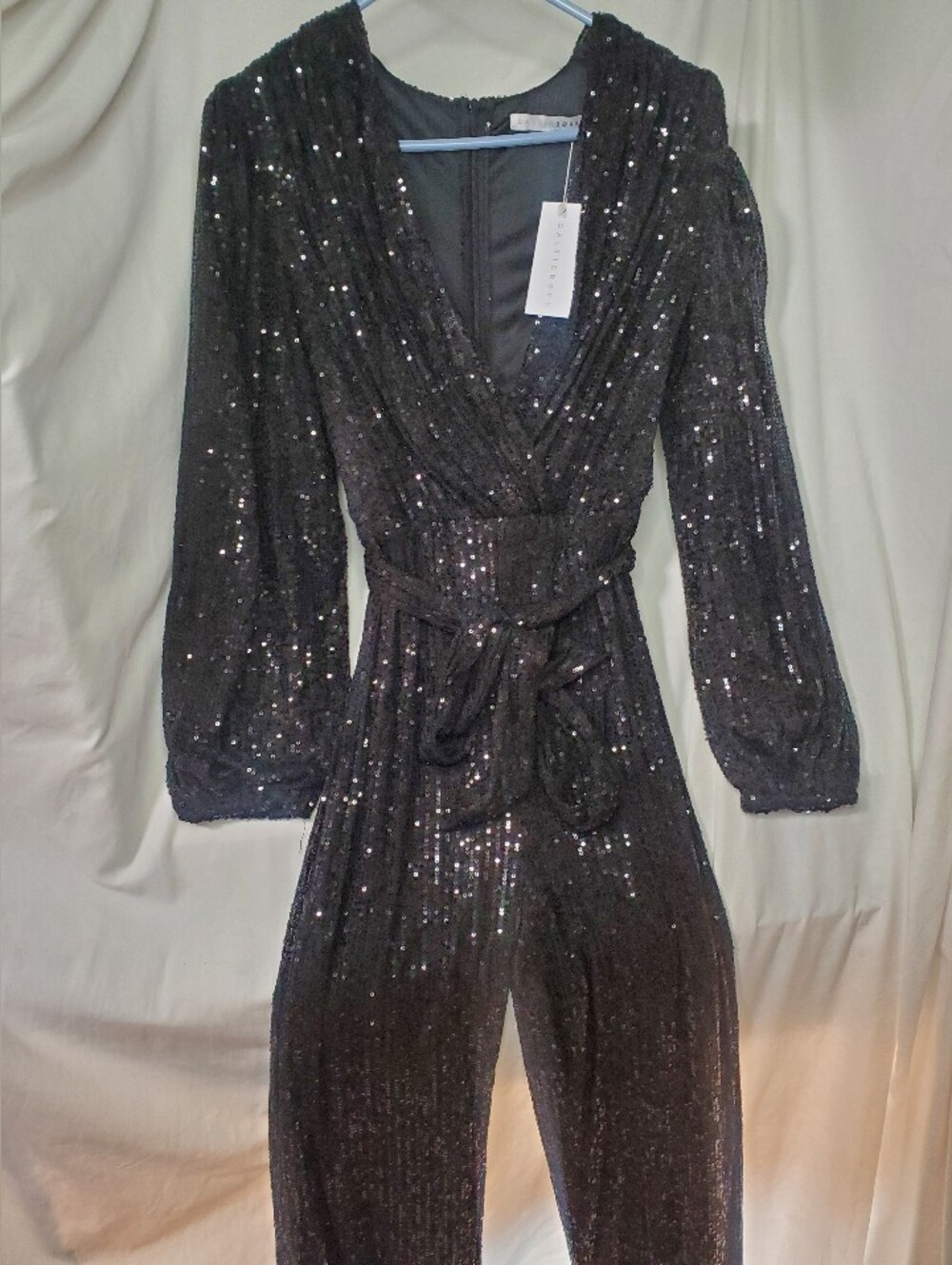 Baltic Born Sequin Jumpsuit Small Black Retro Style Funky Classic Flare Leg NWT